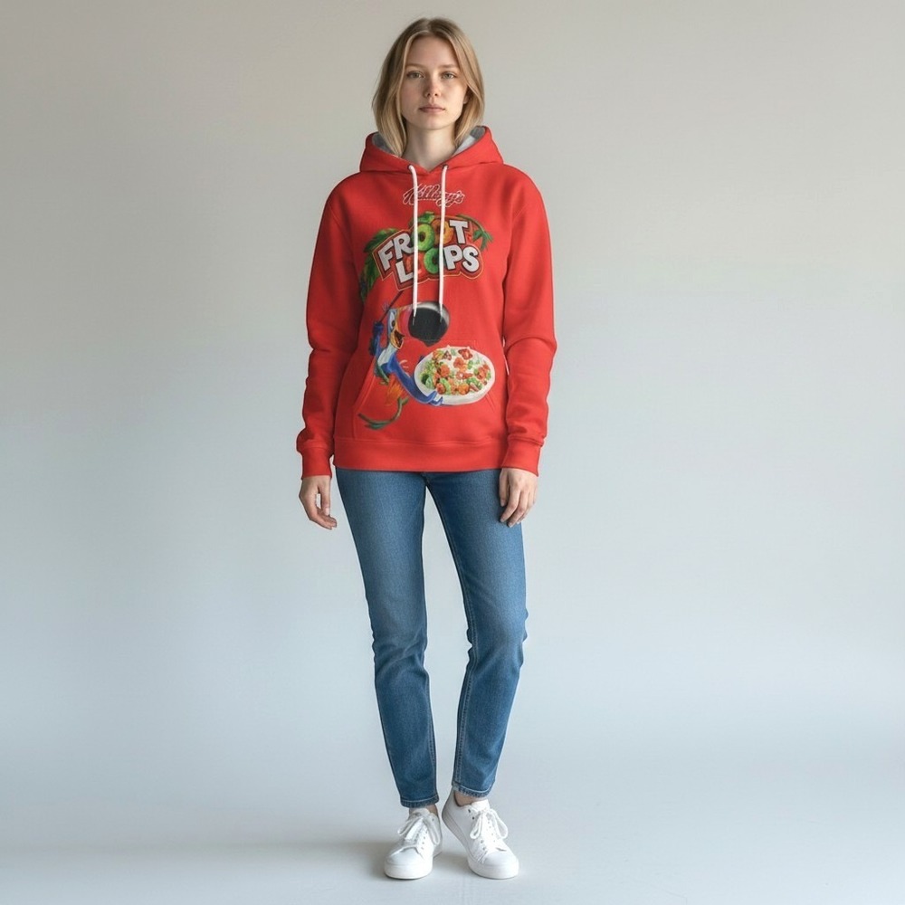 Kellogg's Froot Loops Toucan Sam Red Graphic Hoodie Sweatshirt  Medium Unisex